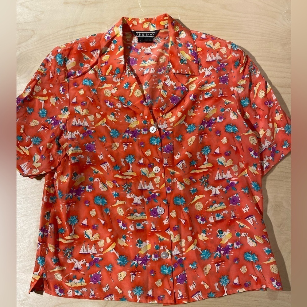Vintage Ann May Silk Button Up Shirt Small (JR)